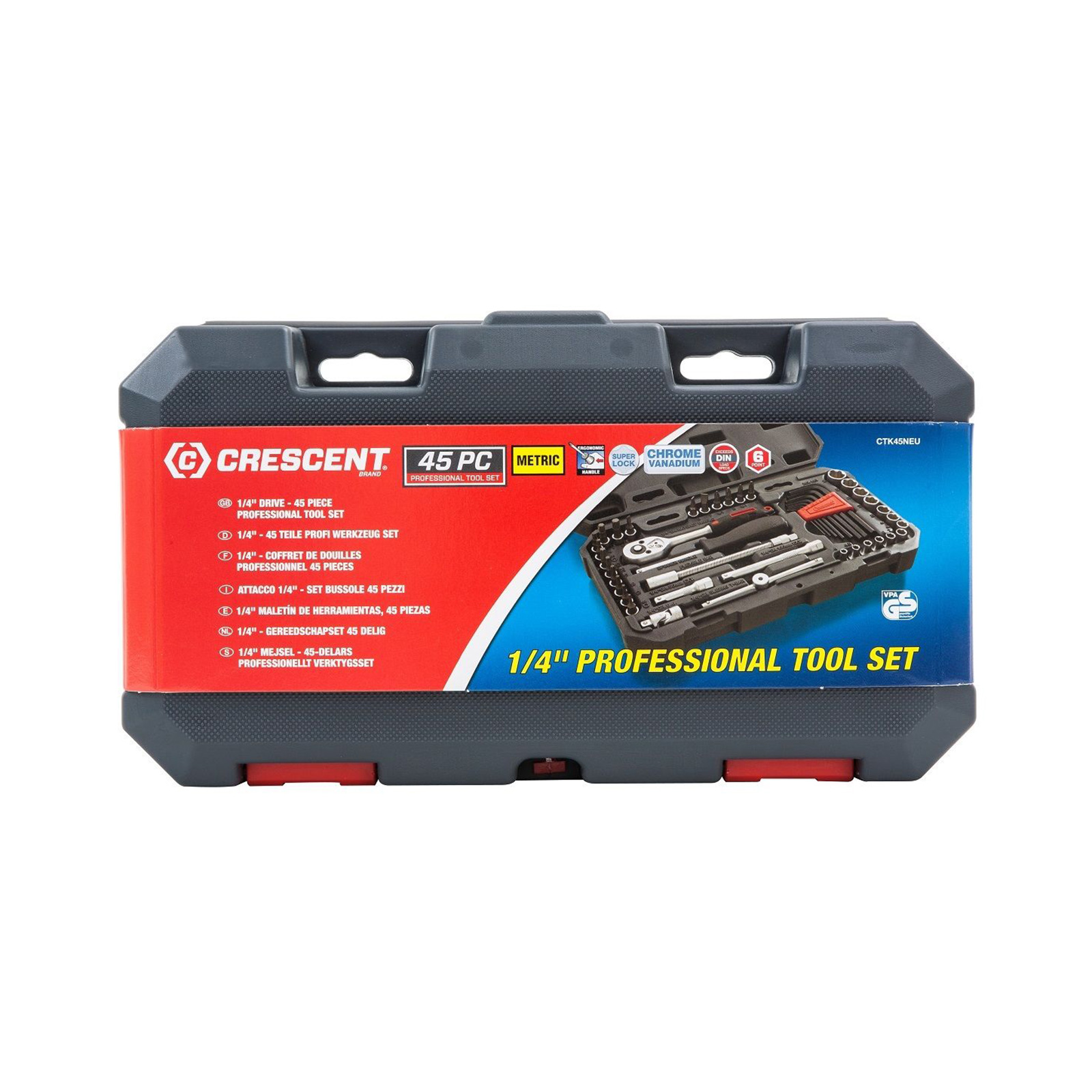 Crescent 45Pc 1/4" Drive Metric Socket Set w/ BlowMold Case Shop