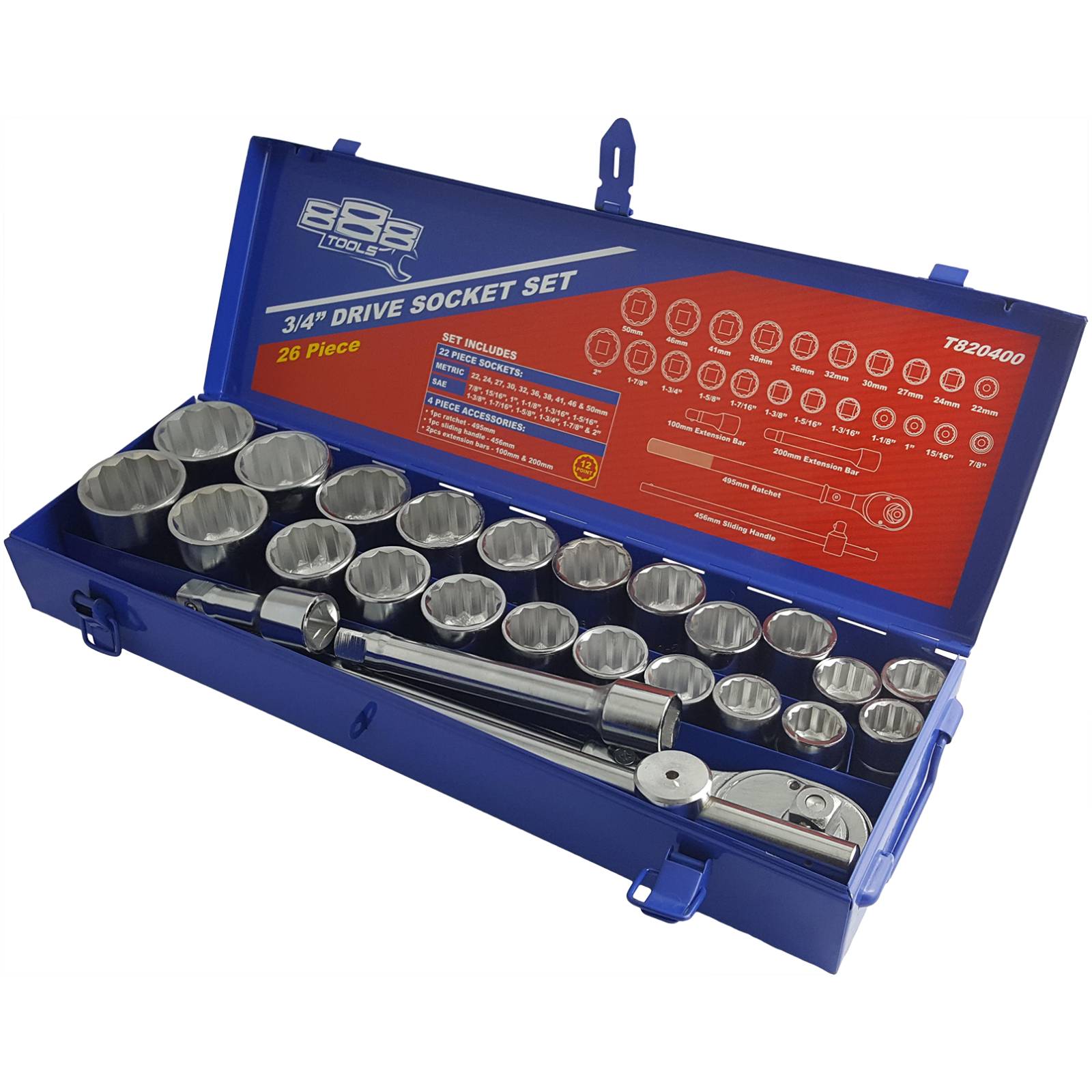 888 Tools 26Pc 3/4" Drive 12pt Socket Set Shop Online Now at Ambler