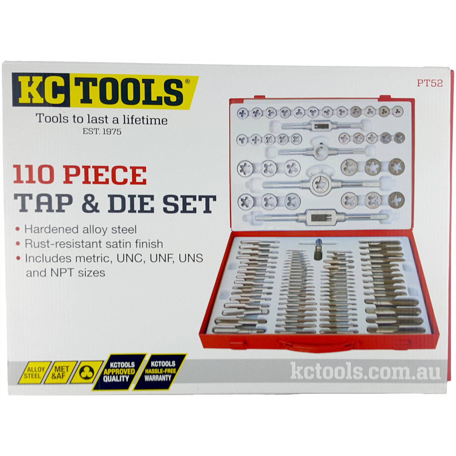 KC Tools 110Pc Tap & Die Set Tap Die UNC Metric Tapping Steel Case Set