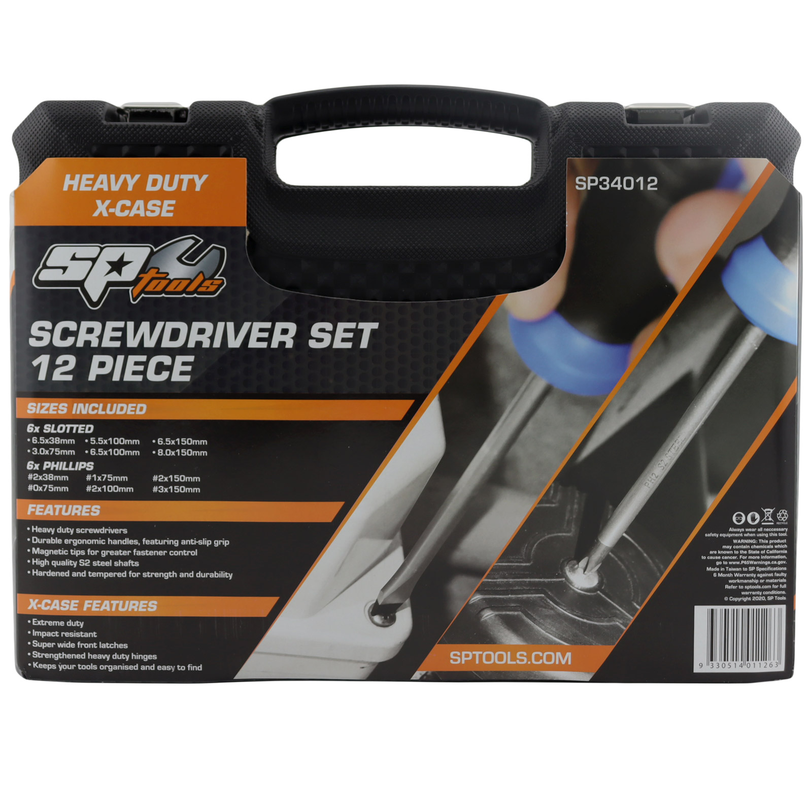 12PC IN X-CASE 6 SLOTTED SP TOOLS SCREWDRIVER SET 6 PHILIPS DRIVE SP34012