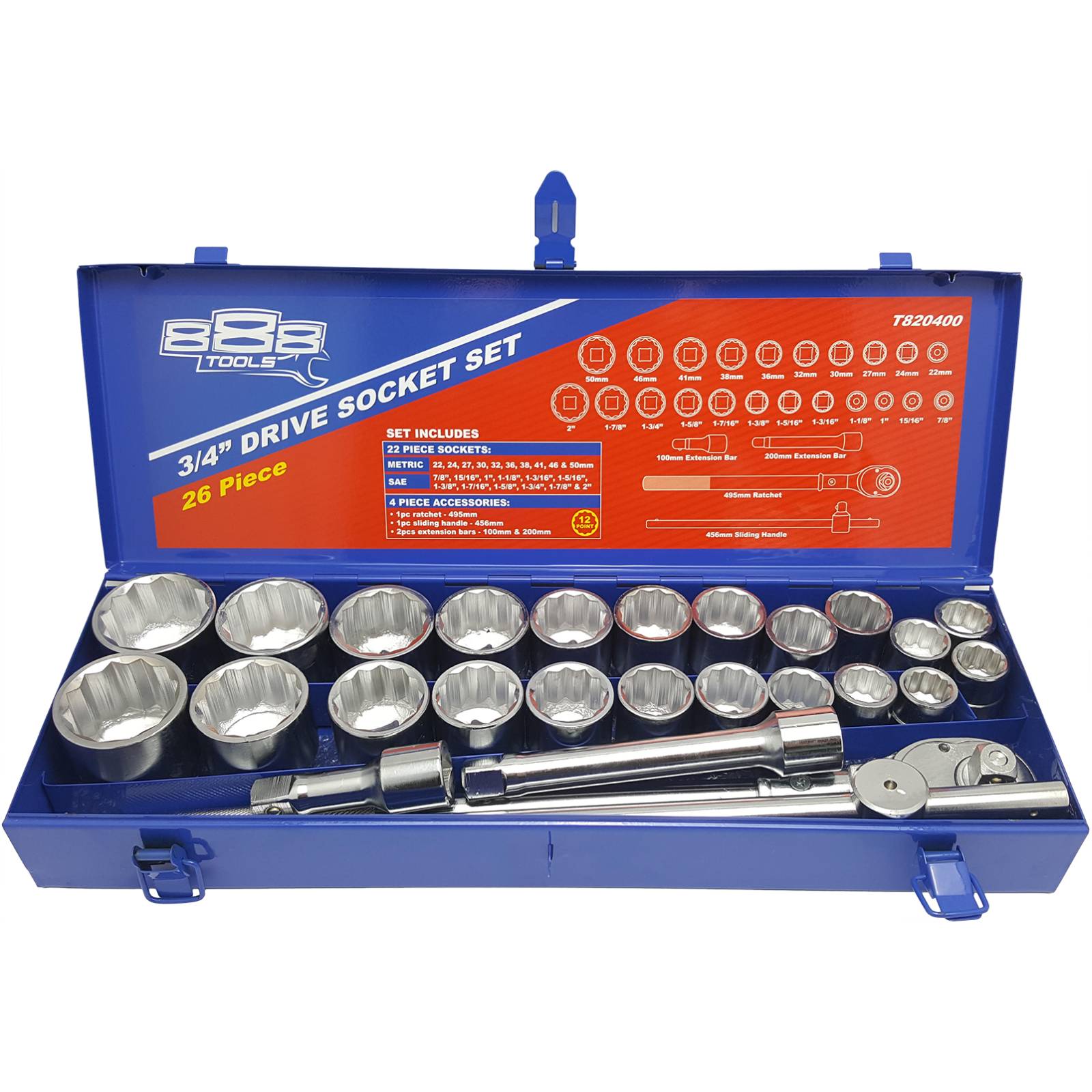 888 Tools 26Pc 3/4" Drive 12pt Socket Set Shop Online Now at Ambler
