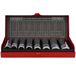 KC Tools 8pc 3/8" Dr Metric Deep Socket Set | 10mm-19mm | Cr-V