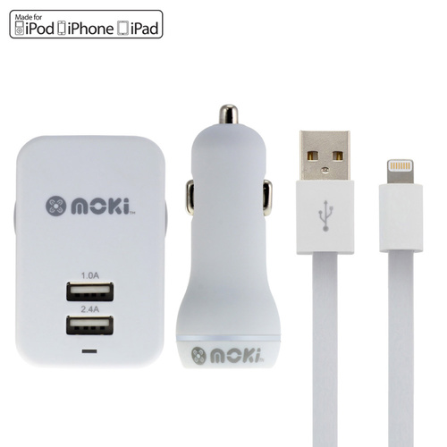 Moki Lightning SynCharge Cable with Car & Wall Charger