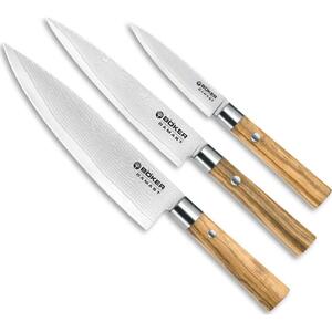 Boker 3pc Kitchen Knife Set | Olive Wood / Damascus